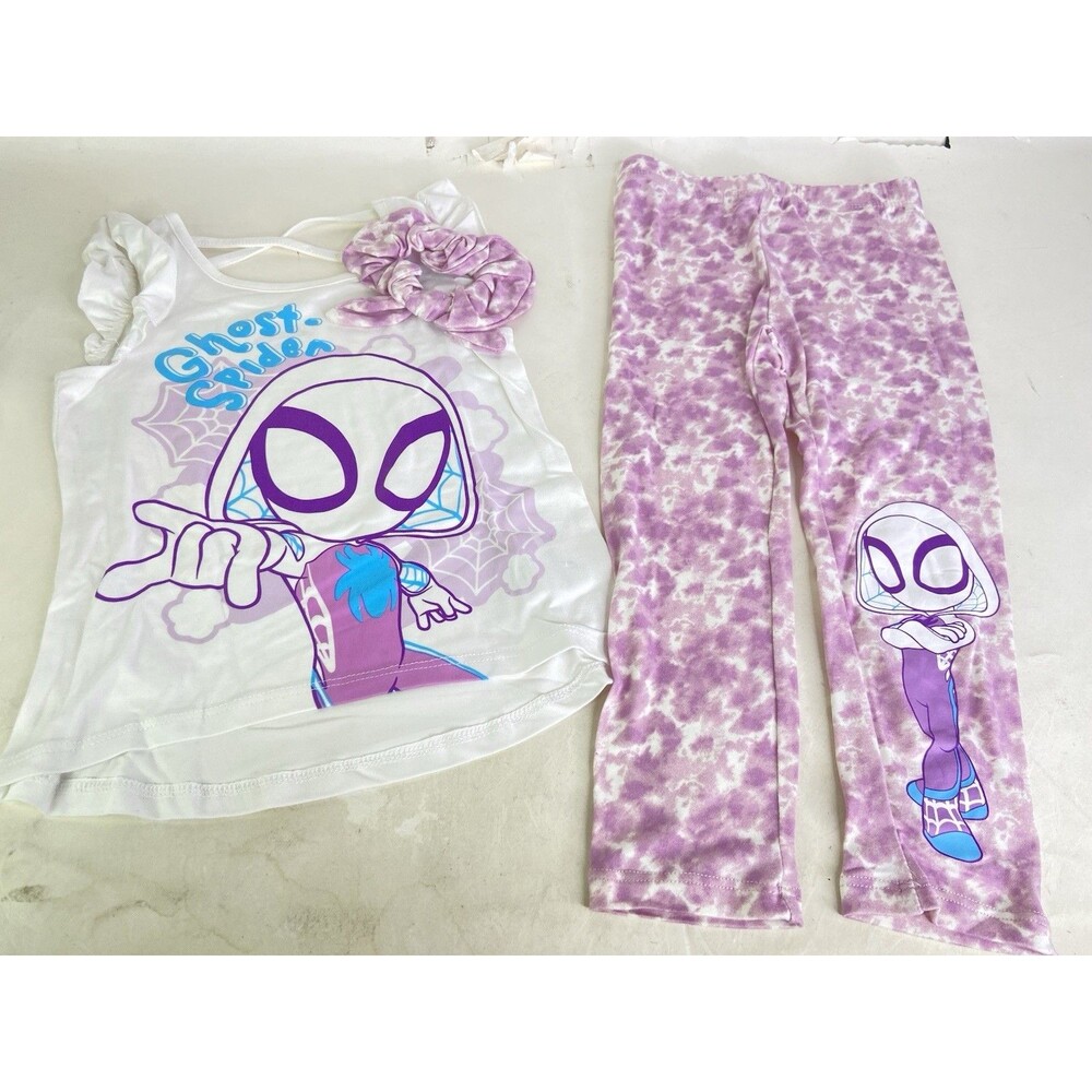Marvel Ghost Spider Gwen 3 Piece T-Shirt Top Pants Hair Tie Outfit Set Girls 4T